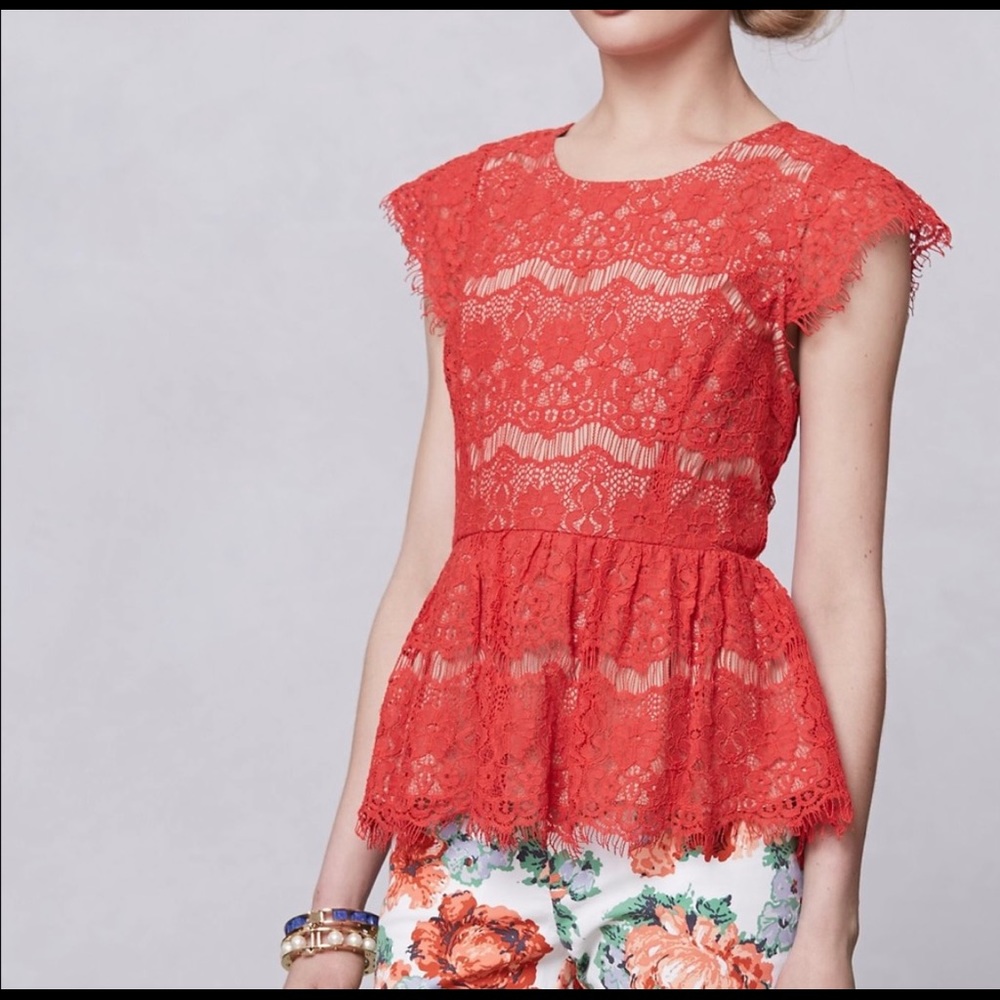 Flirty Maeve top from Anthropology. Peplum lace.